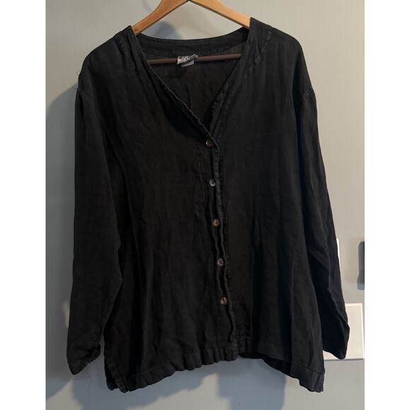 CC Collection Top Linen Button Up Boho Peasant Minimalist Women's XL - Picture 1 of 7